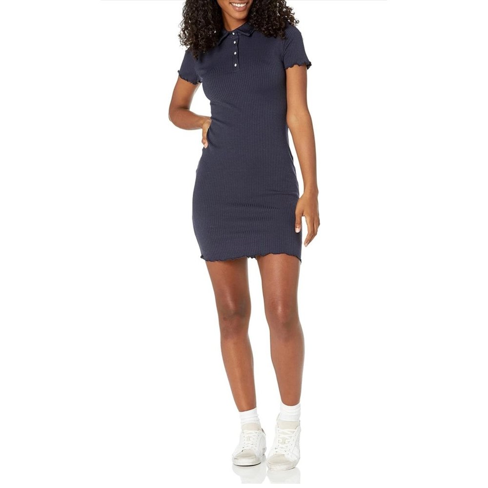 Wild Meadow Women's Short Sleeve Ribbed Knit Polo Dress (medium)